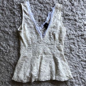 Off white lace low cut tank w peplum bottom